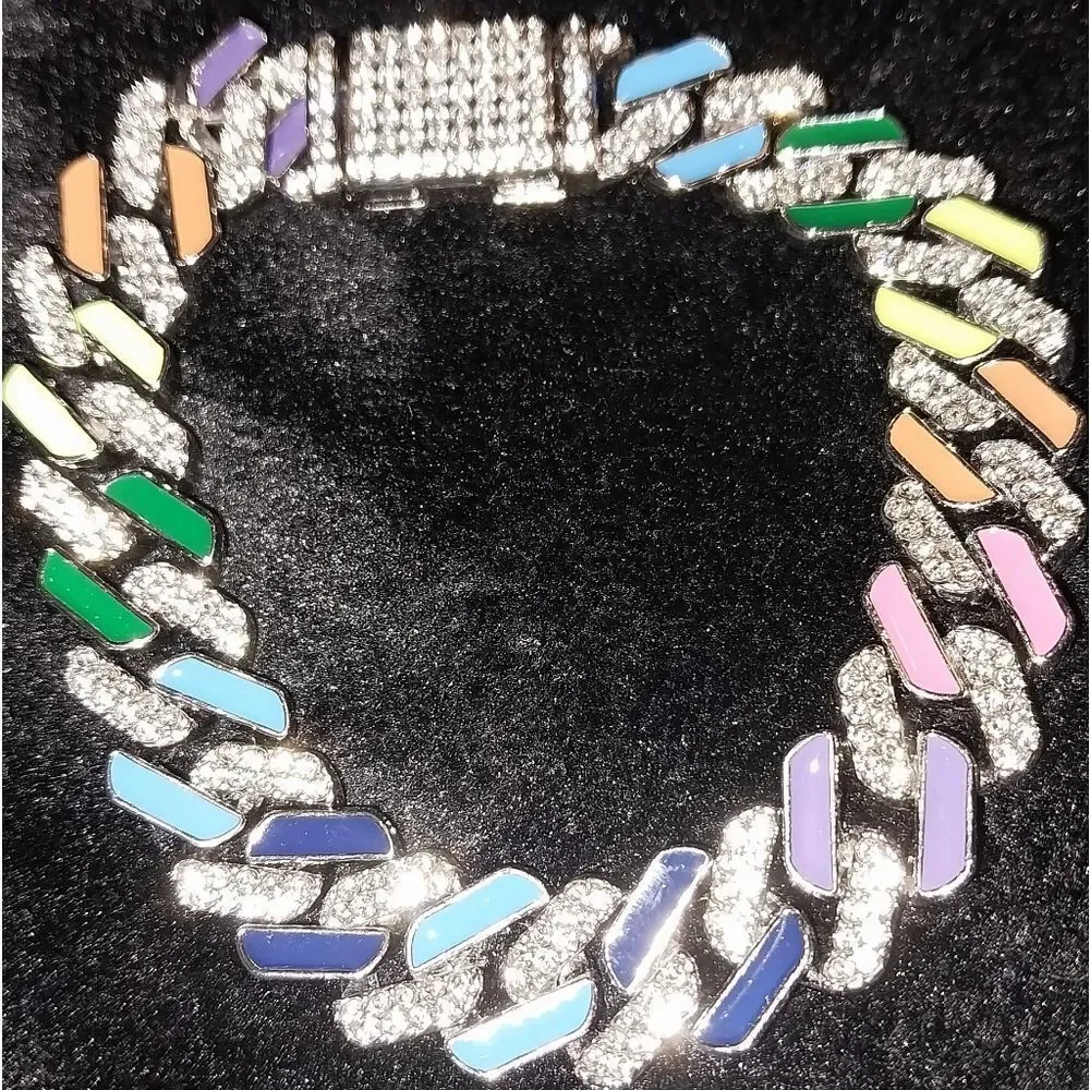 Luxurious rainbow zirconia cuban link bracelet 8 inches
